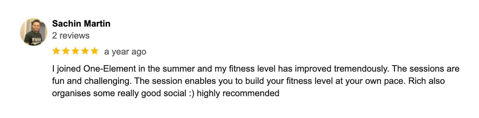 Google review from OE member after taking part in the outdoor fitness challenge